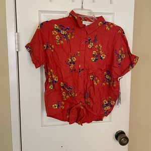 Girl’s Red Floral button down blouse